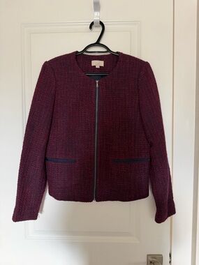 LOFT Women's Burgundy Zip-Front Tweed Jacket